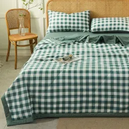 Bộ Chăn Ga Gối Cotton Tici Chăn Trần EMMI Bedding Mẫu Caro Xanh Lá, Grap Nệm Thun Lạnh Hàn Quốc Drap Giường Đệm Đủ Size