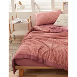 Bộ Chăn Ga Gối Cotton Tici Chăn Trần EMMI Bedding Mẫu Kẻ Ngang Hồng Grap Nệm Thun Lạnh Hàn Quốc Drap Giường Đệm Đủ Size