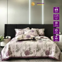 Bộ Chăn Ga Lụa Thái 4 Món EmmiBedding, Chăn Có Bông Chất Liệu Lụa Mềm Mịn Mát