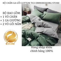 Bộ Chăn,Ga,Gối Cotton Tici Emmibedding Xanh