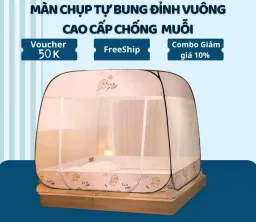 Màn Chụp Tự Bung Đỉnh Vuông Cao Cấp Chính Hãng TOPAZ Phân Phối Chống Mọi Loại Muỗi Giao Màu Ngẫu Nhiên