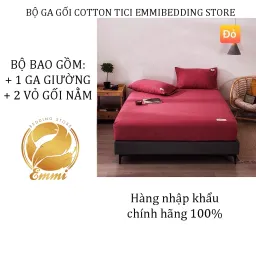 Bộ Ga Giường, Ga Gối TC Trơn Màu Đỏ EmmiBedding Gồm 1 Ga Và 2 Áo Gối Nằm