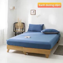 Bộ Ga Giường, Ga Gối TC Trơn Màu Xanh Dương Đậm EmmiBedding Gồm 1 Ga Và 2 Áo Gối Nằm