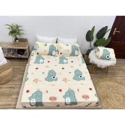 Bộ Ga Gối Cotton Poly EmmiBedding, Ga Chun Và 2 Áo Gối Nằm Siêu Xinh