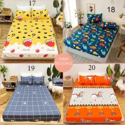 Bộ Ga Gối Cotton Poly EmmiBedding, Ga Chun Và 2 Áo Gối Nằm Siêu Xinh