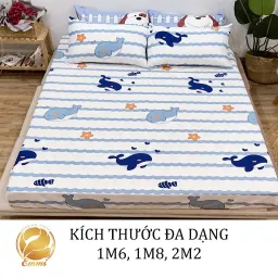 Bộ Ga Gối Cotton Poly Mẫu Cá Heo Emmibedding Store