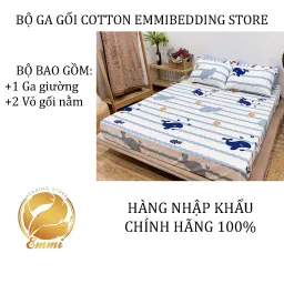 Bộ Ga Gối Cotton Poly Mẫu Cá Heo Emmibedding Store