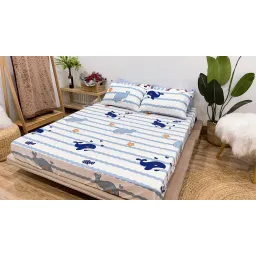 Bộ Ga Gối Cotton Poly Mẫu Cá Heo Emmibedding Store