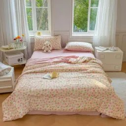 Bộ Ga Gối Kèm Chăn Trần Hè Set 4 Món Cotton Đũi Bong Bóng Mát Mềm Mịn EmmiBedding