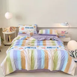 Bộ Ga Gối Kèm Chăn Trần Hè Set 4 Món Cotton Đũi Bong Bóng Mát Mềm Mịn EmmiBedding