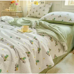 Bộ Ga Gối Kèm Chăn Trần Hè Set 4 Món Cotton Đũi Bong Bóng Mát Mềm Mịn EmmiBedding