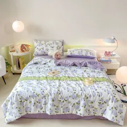 Bộ Ga Gối Kèm Chăn Trần Hè Set 4 Món Cotton Đũi Bong Bóng Mát Mềm Mịn EmmiBedding