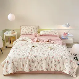 Bộ Ga Gối Kèm Chăn Trần Hè Set 4 Món Cotton Đũi Bong Bóng Mát Mềm Mịn EmmiBedding