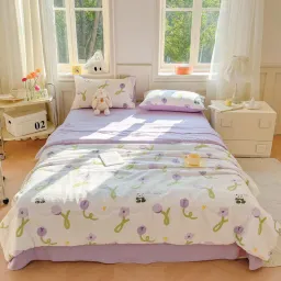 Bộ Ga Gối Kèm Chăn Trần Hè Set 4 Món Cotton Đũi Bong Bóng Mát Mềm Mịn EmmiBedding