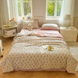 Bộ Ga Gối Kèm Chăn Trần Hè Set 4 Món Cotton Đũi Bong Bóng Mát Mềm Mịn EmmiBedding