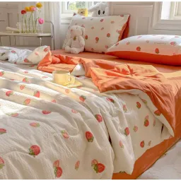 Bộ Ga Gối Kèm Chăn Trần Hè Set 4 Món Cotton Đũi Bong Bóng Mát Mềm Mịn EmmiBedding