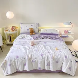 Bộ Ga Gối Kèm Chăn Trần Hè Set 4 Món Cotton Đũi Bong Bóng Mát Mềm Mịn EmmiBedding