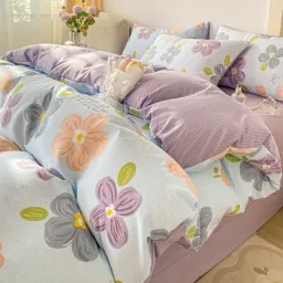 Chăn Ga Gối 4 Món Cotton Đũi Họa Tiết Vintage Hoa Nhí Decor Phòng Hàn Quốc Drap Nệm Bo Chun Phủ Giường EmmiBedding