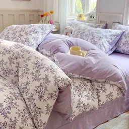 Chăn Ga Gối 4 Món Cotton Đũi Họa Tiết Vintage Hoa Nhí Decor Phòng Hàn Quốc Drap Nệm Bo Chun Phủ Giường EmmiBedding