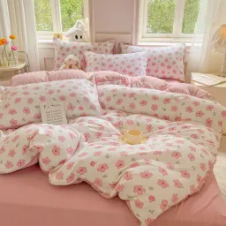 Chăn Ga Gối 4 Món Cotton Đũi Họa Tiết Vintage Hoa Nhí Decor Phòng Hàn Quốc Drap Nệm Bo Chun Phủ Giường EmmiBedding