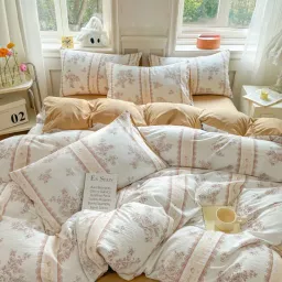 Chăn Ga Gối 4 Món Cotton Đũi Họa Tiết Vintage Hoa Nhí Decor Phòng Hàn Quốc Drap Nệm Bo Chun Phủ Giường EmmiBedding