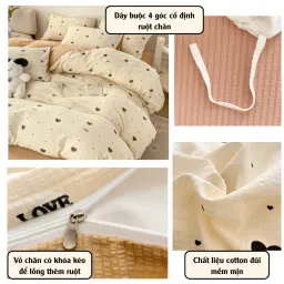 Chăn Ga Gối 4 Món Cotton Đũi Họa Tiết Vintage Hoa Nhí Decor Phòng Hàn Quốc Drap Nệm Bo Chun Phủ Giường EmmiBedding