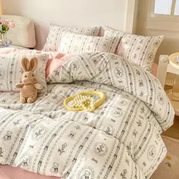 Chăn Ga Gối 4 Món Cotton Đũi Họa Tiết Vintage Hoa Nhí Decor Phòng Hàn Quốc Drap Nệm Bo Chun Phủ Giường EmmiBedding