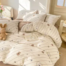 Chăn Ga Gối 4 Món Cotton Đũi Họa Tiết Vintage Hoa Nhí Decor Phòng Hàn Quốc Drap Nệm Bo Chun Phủ Giường EmmiBedding