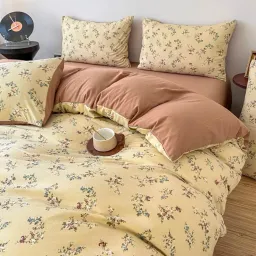 Chăn Ga Gối 4 Món Cotton Đũi Họa Tiết Vintage Hoa Nhí Decor Phòng Hàn Quốc Drap Nệm Bo Chun Phủ Giường EmmiBedding