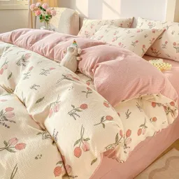 Chăn Ga Gối 4 Món Cotton Đũi Họa Tiết Vintage Hoa Nhí Decor Phòng Hàn Quốc Drap Nệm Bo Chun Phủ Giường EmmiBedding