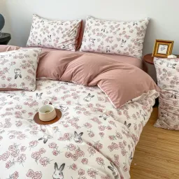 Chăn Ga Gối 4 Món Cotton Đũi Họa Tiết Vintage Hoa Nhí Decor Phòng Hàn Quốc Drap Nệm Bo Chun Phủ Giường EmmiBedding