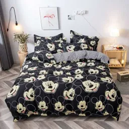 Chăn Ga Gối Emmibedding Chất Liệu Cotton Poly Họa Tiết Mickey Đen Đáng Yêu Đủ Size Miễn Phí Bo Chun