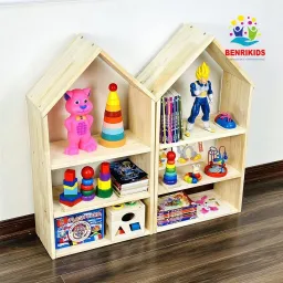 Kệ Đồ Chơi, Kệ Sách Cho Bé Hình Mái Nhà Bằng Gỗ Tự Nhiên Trang Trí Decor Phòng Cho Bé