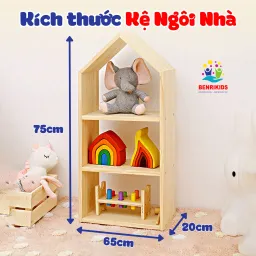 Kệ Đồ Chơi, Kệ Sách Cho Bé Hình Mái Nhà Bằng Gỗ Tự Nhiên Trang Trí Decor Phòng Cho Bé