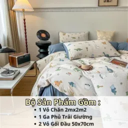 Bộ Vỏ Chăn Ga Gối Cotton Thô Hồng Kông 4 Món Gồm 1 Ga + 2 Vỏ Gối Nằm + 1 Vỏ Chăn An Như Bedding