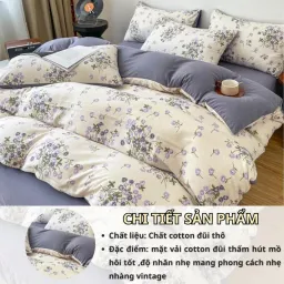 Bộ Vỏ Chăn Ga Gối Cotton Thô Hồng Kông 4 Món Gồm 1 Ga + 2 Vỏ Gối Nằm + 1 Vỏ Chăn An Như Bedding