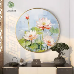 33 Mẫu Tranh Tròn Canvas Hoa Sen Phong Cách Thiền - Kích Thước D40 / D50 / D60cm