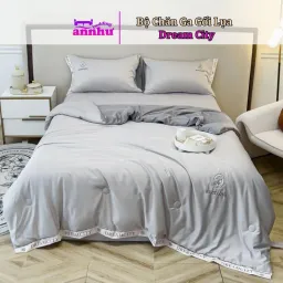 Bộ Chăn Ga Gối Phi Lụa Dream City 4 Món An Như Bedding