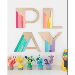 Chữ PLAY, READ Họa Tiết Cầu Vồng Bằng Gỗ 2 Lớp Dán Tường Trang Trí Khu Vui Chơi, Phòng Trẻ Em, Phòng Đọc Sách