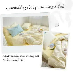 Bộ Chăn Ga Gối Emmidecor Miễn Phí Bo Chun, Chất Liệu Cotton Thoáng Mát, Mềm Mịn