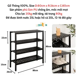 Kệ Giày Gỗ 4 Tầng 80cm