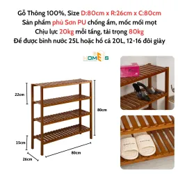 Kệ Giày Gỗ 4 Tầng 80cm