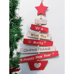 Set Chữ Mery Chrismas Và Happy New Year Hình Cây Thông Bằng Gỗ Vẽ Tay Treo Tường, Decor Noel