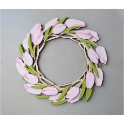 Vòng Hoa Tuylip 25cm Bằng Gỗ 2 Lớp Vẽ Tay Trang Trí Cửa Phòng, Decor Tường, Trang Trí Kệ