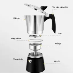 Ấm Pha Cà Phê Moka Pot 150ML, 300ML Đun Bếp Điện Phong Cách Ý, Bình Pha Cà Phê Espresso Siêu Tốc Cao Cấp