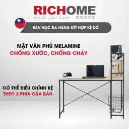 Bàn Làm Việc, Bàn Văn Phòng Kèm Kệ Đa Năng RICHOME DE203GR. Ván MDF Cao Cấp, Chống Nước, Chống Xước