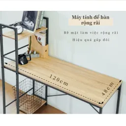 Bàn Làm Việc, Bàn Văn Phòng Kèm Kệ Đa Năng RICHOME DE203GR. Ván MDF Cao Cấp, Chống Nước, Chống Xước