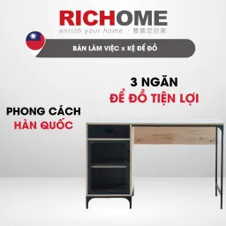 Bàn Làm Việc, Bàn Văn Phòng Kèm Kệ Đa Năng, Ván MDF Cao Cấp, Chống Nước, Chống Xước - RICHOME DE314