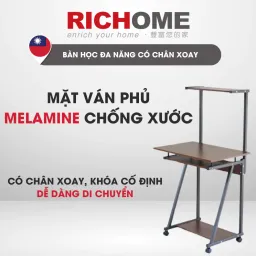 Bàn Máy Tính 3 Tầng Có Ngăn Để Bàn Phím RICHOME PC305-1, Thiết Kế Bánh Xe Có Khóa, Dễ Dàng Di Chuyển