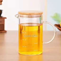 Bình Đong 1000ML Ca Thủy Tinh Borosilicate Chịu Nhiệt Nắp Gỗ Tre Chia Vạch Đo Lượng Định Lượng Dùng Pha Chế, Làm Bánh